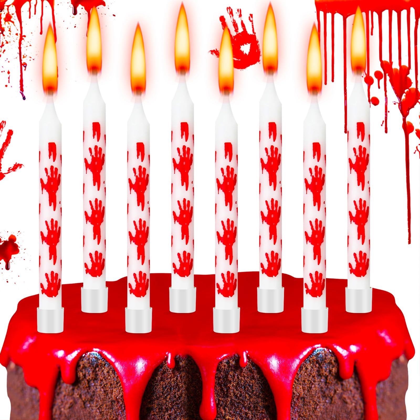 Gulfmew 12 Pcs Bloody Handprint Candles Birthday Scary Cake Decorations Have a Killer Birthday Cupcake Topper Blood Splatter Creepy Vampire Zombie Halloween Party Decorations Carnival Supplies