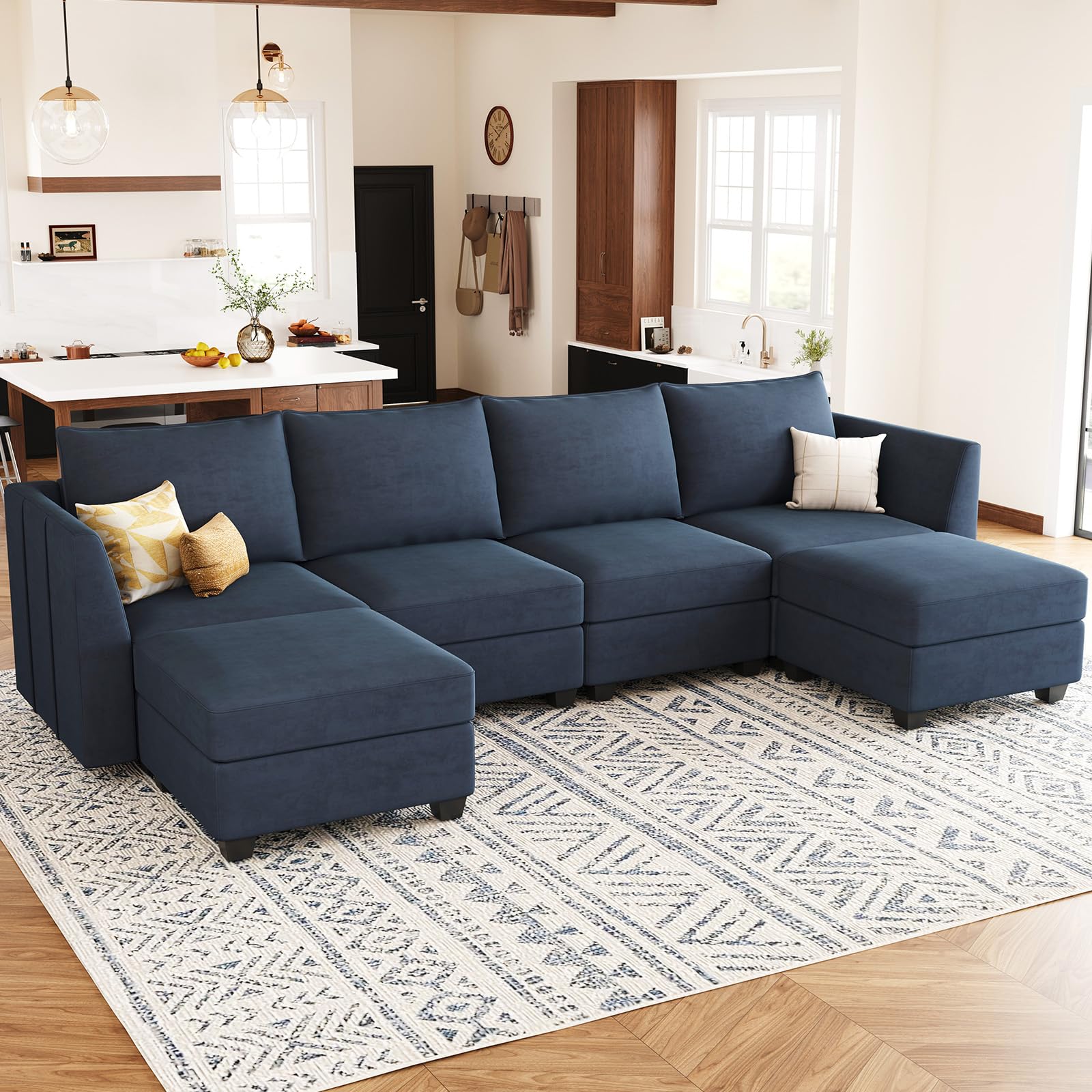 Belffin Modular Sectional Sofa U Shaped Couch with Storage Velvet Sectional Couch for Living Room, Blue