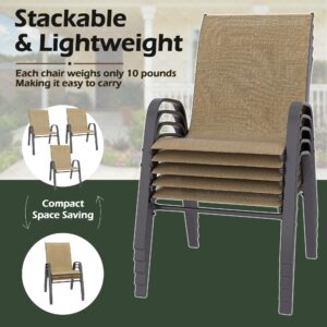 Betterhood Patio Chairs Set of 4, Stackable Outdoor Dining Chairs Set with Breathable Seat Fabric, All-Weather Powder-Coated Metal Frame for Deck, Pool Side and Backyard, 350LBS Capacity (Khaki)