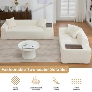 2 Piece Modern Sponge Floor 85" 3 Seater and 73" Loveseat Sofa Set, Upholstered Boucle Cloud Sofa Set with 2 MDF end Table for Living Room,No Assembly Hassles (Beige)