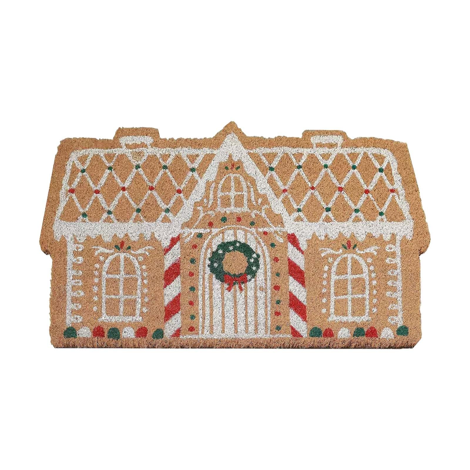 Christmas Decor,Christmas Gingerbread House Shaped Area Rug,Non-Slip Ultra Soft Microfiber Door Mat Plush Decorative Rug Christmas Welcome Mat for Living Room Bedroom Decor 24 x 12 inch (Khaki)