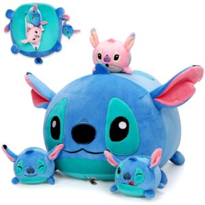 teluhui 16.9 inch alien plush - cartoon alien mommy with 3 baby monster stuffed animal plushie pillow plush for fans boys girls