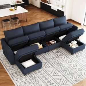 Belffin Modular Sectional Sofa U Shaped Couch with Storage Velvet Sectional Couch for Living Room, Blue