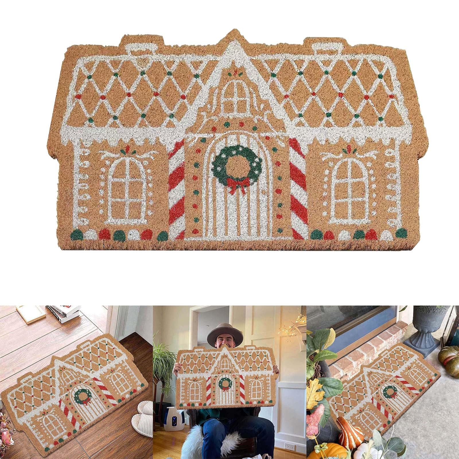 Christmas Decor,Christmas Gingerbread House Shaped Area Rug,Non-Slip Ultra Soft Microfiber Door Mat Plush Decorative Rug Christmas Welcome Mat for Living Room Bedroom Decor 24 x 12 inch (Khaki)