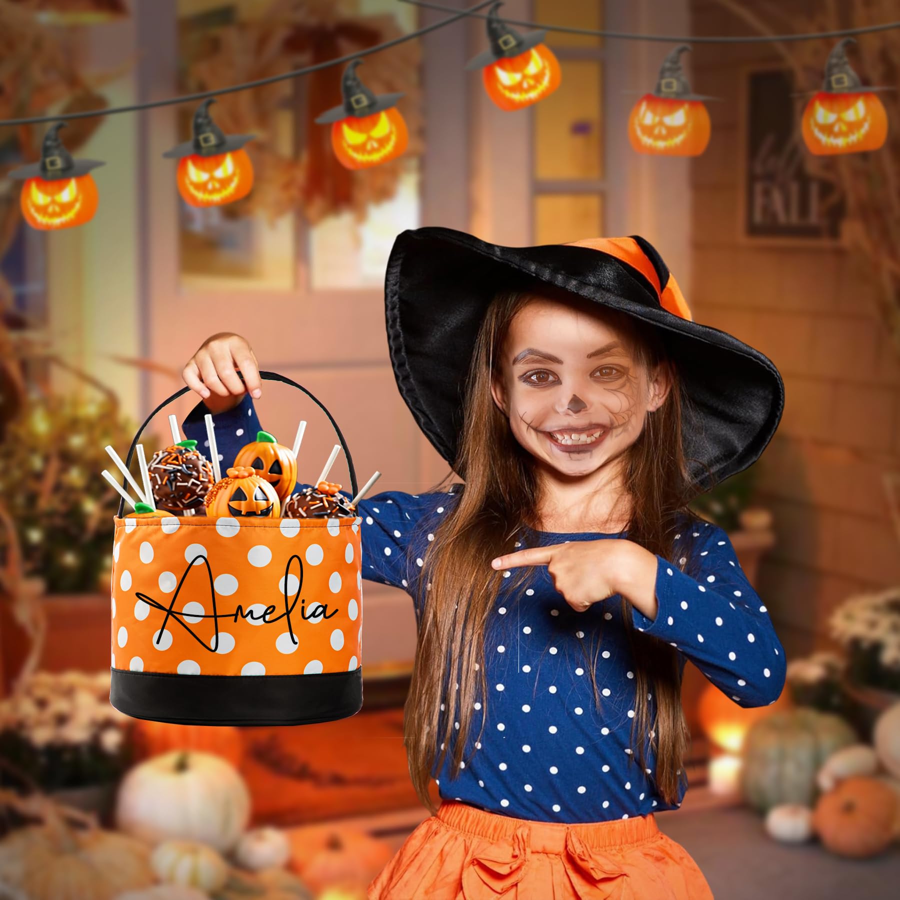 Fasinheaco Personalized Halloween Basket - Monogrammed with Name,Trick or Treat Bucket,Custom Halloween Gifts Basket,Candy Bag for Halloween Party Favor