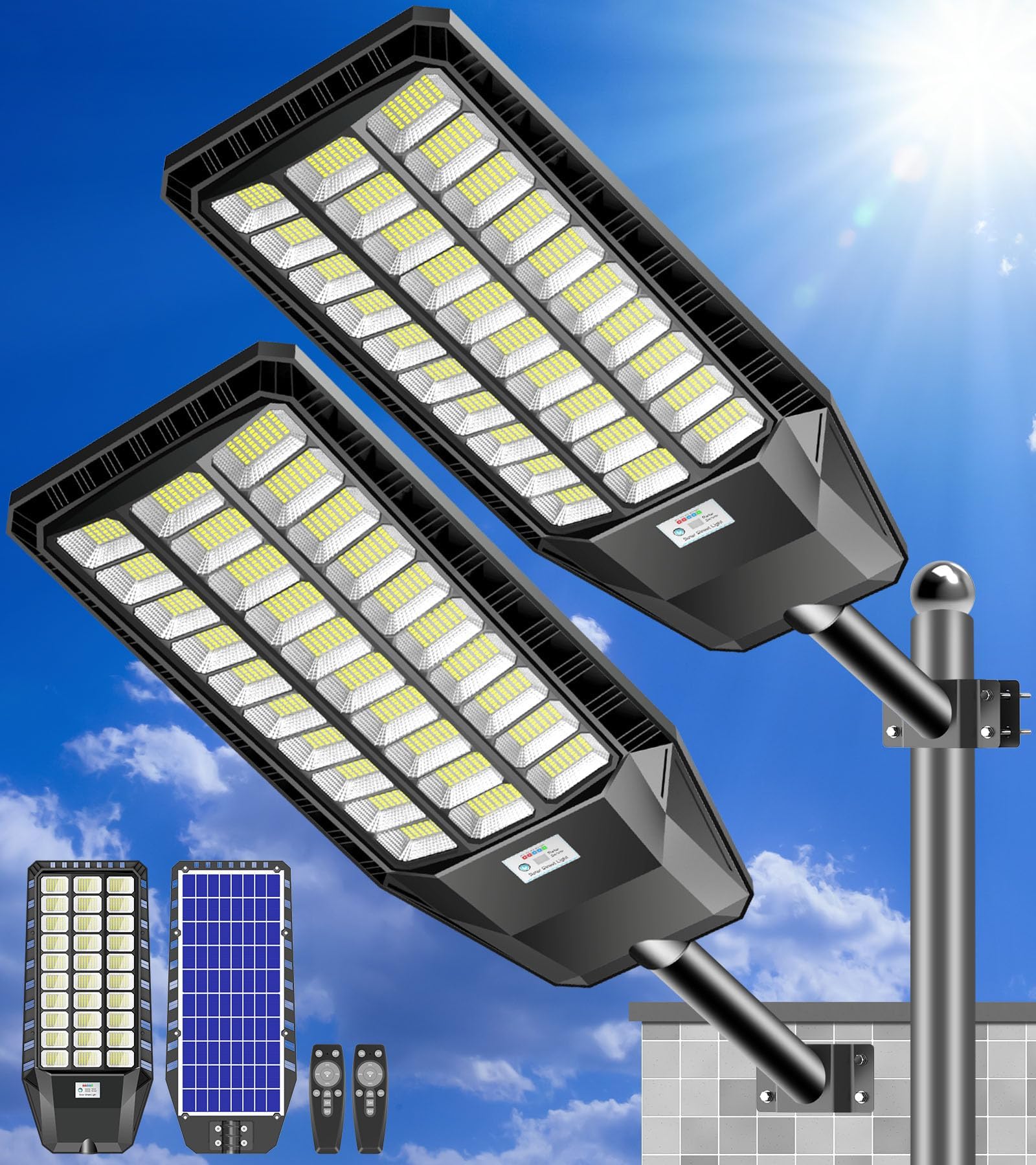 CEDIO Solar Street Lights Outdoor - Solar Parking Lot Lights and 16FT Street Light Pole, Solar Street Light with Pole