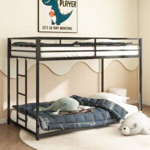 hxery bunk bed twin over twin, 54" inch metal floor bunk bed with 11" guardrails and convertible side ladder. black