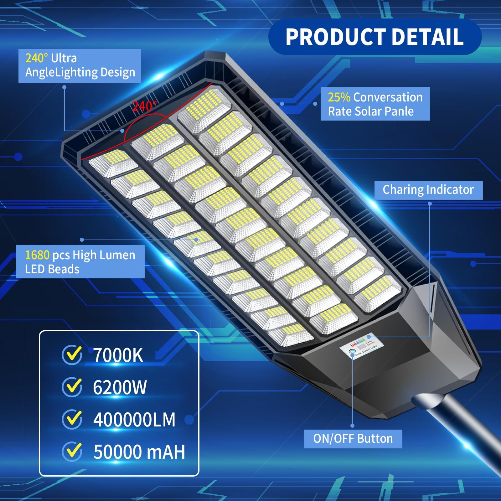 CEDIO Solar Street Lights Outdoor - Solar Parking Lot Lights and 16FT Street Light Pole, Solar Street Light with Pole