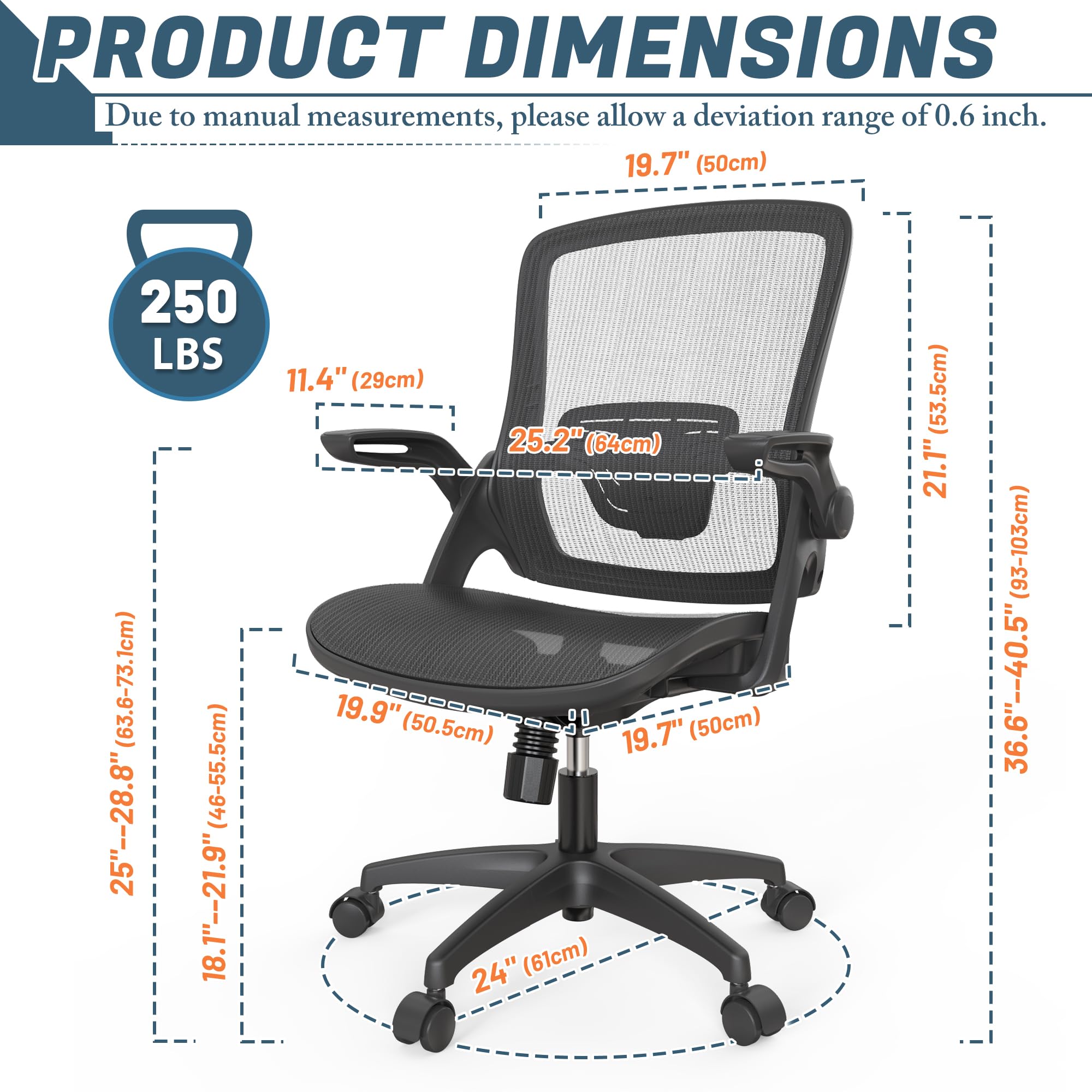 Mesh Seat Home Office Desk Computer Task Chair Comfortable with Height Adjustable Back Support Flip Up Arms Swivel Wheels for Adult Student