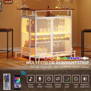 YITAHOME L Shaped Mini Home Bar Unit for Living Room with Music Sensing LED Light, Tall Bars Furniture Table with Wine Rack Alcohol Storage Glasses Hanger Footrest for Kitchen Pub, White