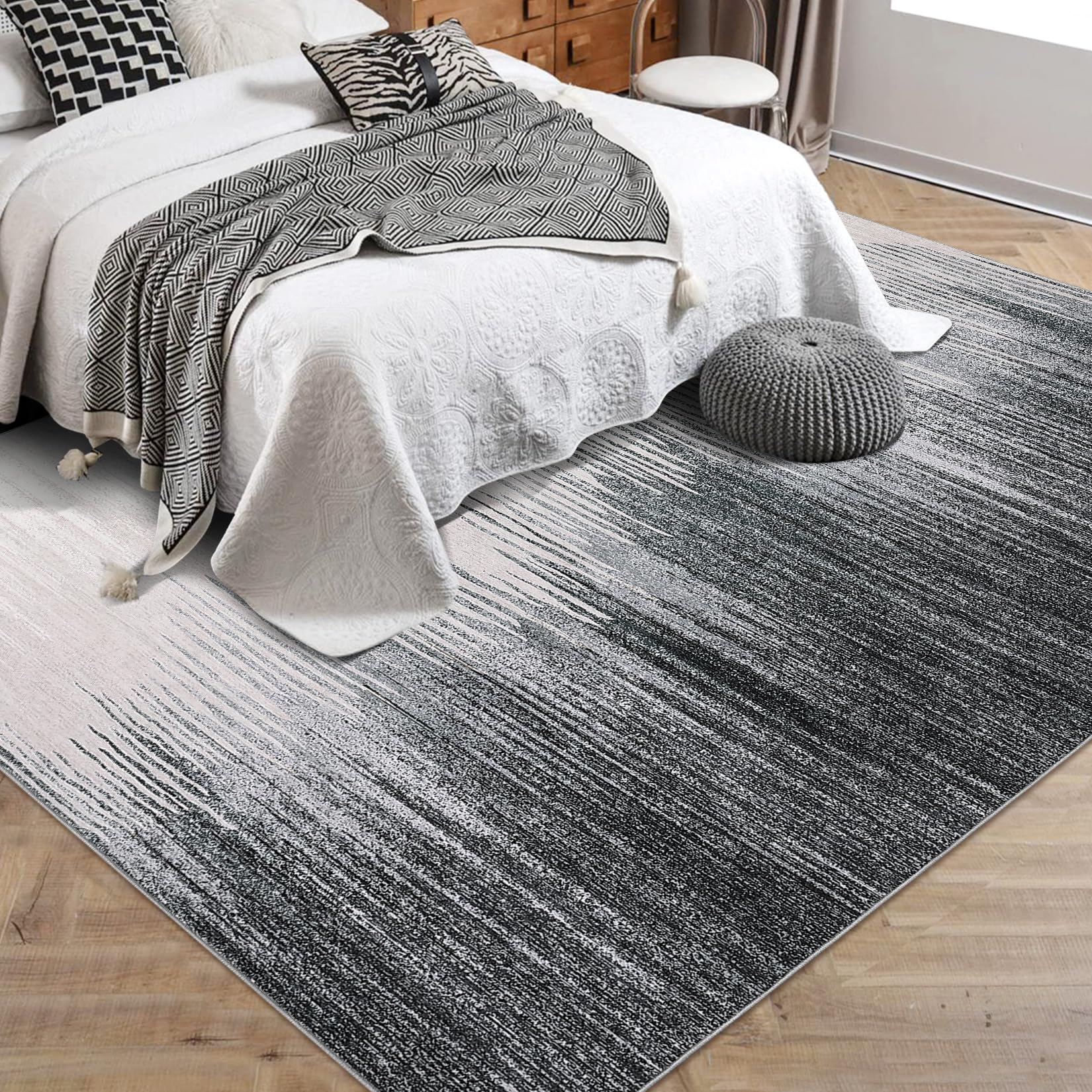 8 * 10ft Modern Abstract Area Rug, Soft Non-Slip Low Pile Machine Washable Indoor Rug for Entryway, Living Room, and Bedroom, Grey