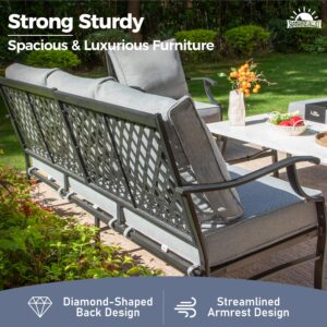 SUNSHINE VALLEY Metal Patio Furniture Sofa with 5.75" Extra Thick Waterproof Cushion, 3-Seater Deep Seating & High-Back Outdoor Couch All Weather Outdoor Seating for Backyard Deck Front Porch, Gray