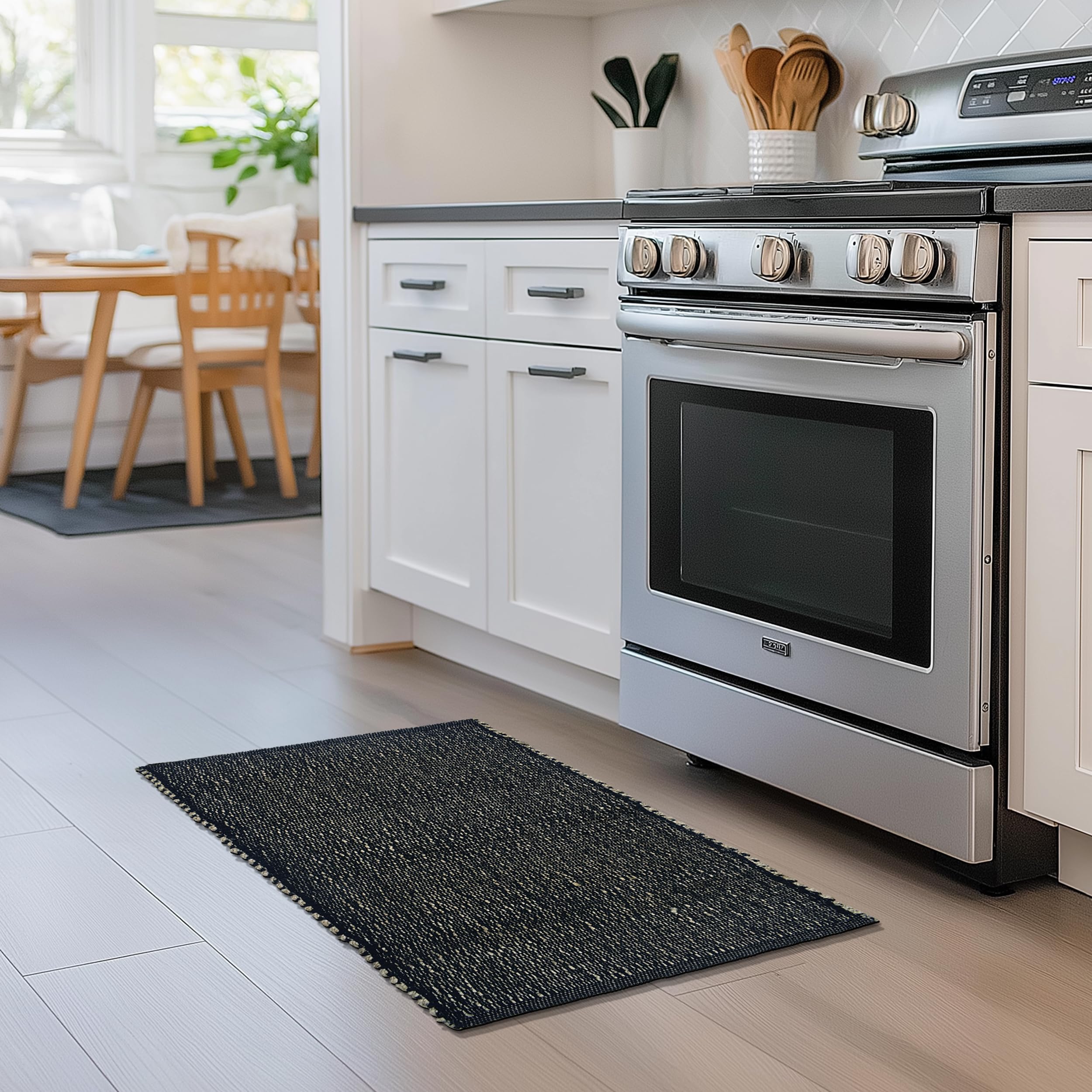 Black 2X3 Jute Rug Braided Rug - Earthy Farmhouse Solid Rug - Nautical Area Rug for Entryway or Kitchen, 2' x 3'