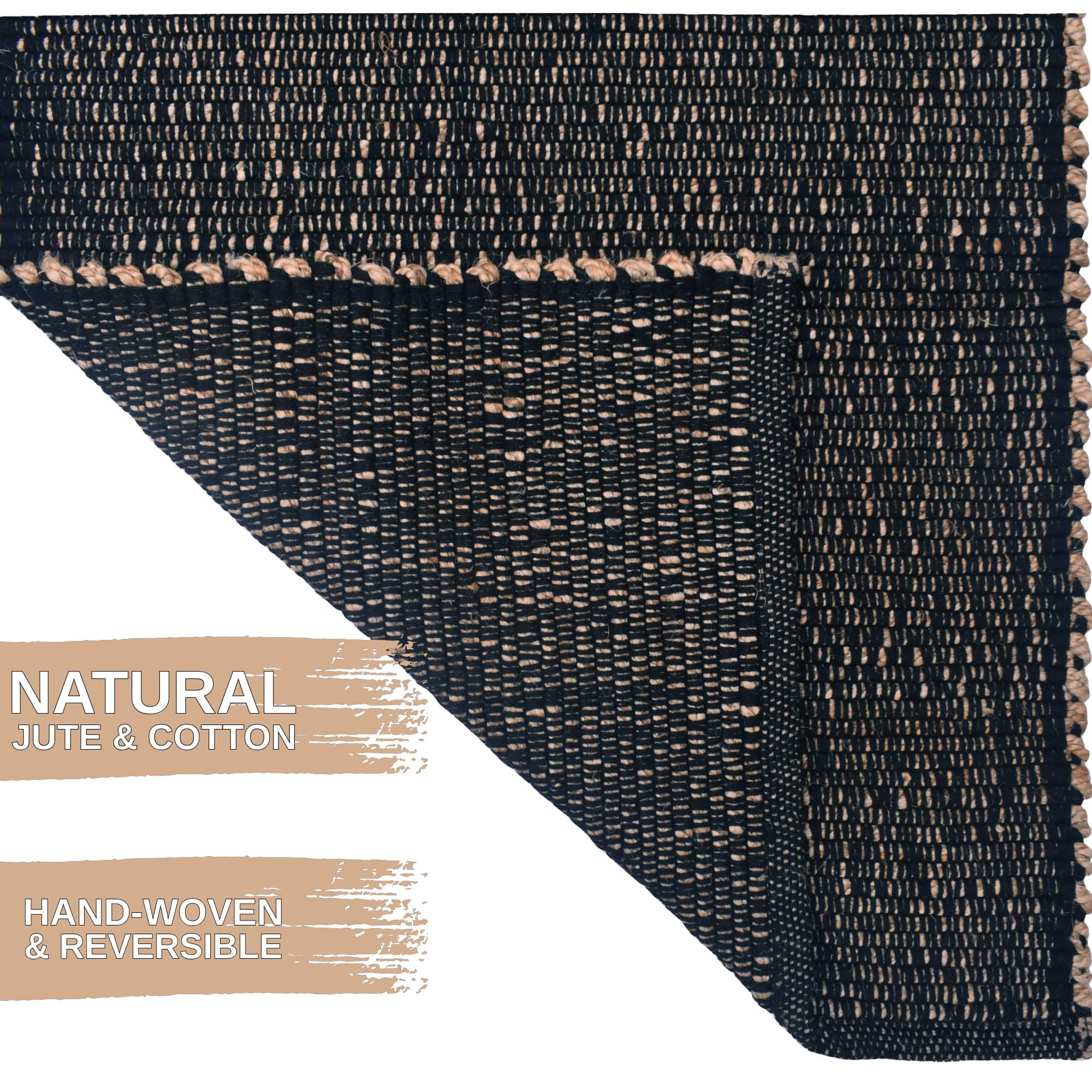 Black 2X3 Jute Rug Braided Rug - Earthy Farmhouse Solid Rug - Nautical Area Rug for Entryway or Kitchen, 2' x 3'