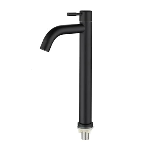 Stainless Steel Quick Opening heightened Single Cold Kitchen Sink Faucet Bathroom Above Counter Basin Faucet(BlackB)