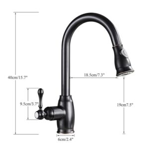 Bronze Black Kitchen Faucet Pull-Out Two-Way Sprayer Single Handle Hot and Cold Water Mixing Faucet Kitchen Water Crane Type 360 ​​Degree Rotation(Oil Rubbed Bronze)