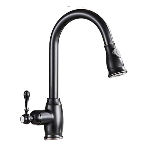 Bronze Black Kitchen Faucet Pull-Out Two-Way Sprayer Single Handle Hot and Cold Water Mixing Faucet Kitchen Water Crane Type 360 ​​Degree Rotation(Oil Rubbed Bronze)