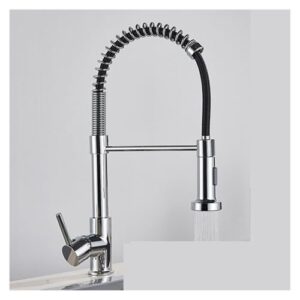 pull down kitchen faucet chrome dual mode spout hot and cold water mixer crane faucet brass spring kitchen sink faucet(c)