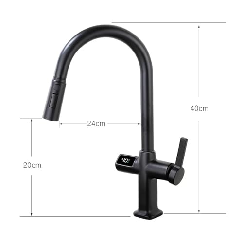 Kitchen Pull Out Digital Display Function Swivel Kitchen Faucet(Black)