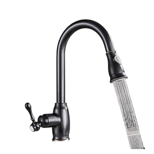 Bronze Black Kitchen Faucet Pull-Out Two-Way Sprayer Single Handle Hot and Cold Water Mixing Faucet Kitchen Water Crane Type 360 ​​Degree Rotation(Oil Rubbed Bronze)