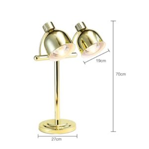 WTTTTW Heat Lamp for Food,500W Commercial Food Warmer Warming Light, Adjustable 2-Head Stainless Free-Standing Catering Food Heating Lamp for Kitchen Cafeteria Restaurant Buffet,Gold