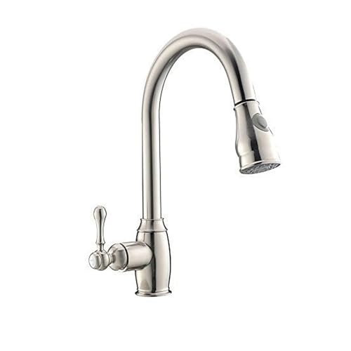 Oil Rubbed Bronze Pull Out Kitchen Sink Faucet Traditional Brushed Nickel Single Handle Swivel Pull Out Spray Kitchen Faucet(Silver)