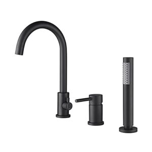 bkwjnyehi modern bathroom faucet, 3 holes single handle bathtub filler faucet with handheld shower waterfall spout,matte black(matte black)