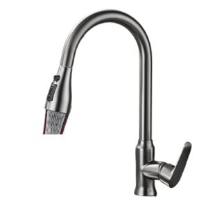 Kitchen Faucet Single Hole Pull Out Spout Kitchen Sink Mixer Faucet Spray Head Chrome/Black Mixer Faucet(Gray)