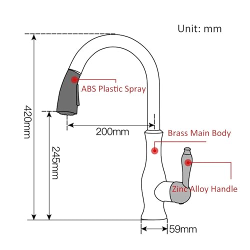 Pull Out Kitchen Sink Single Lever Water Mixing Faucet Crane 360 ​​Degree Rotating Mixer(Nickel)