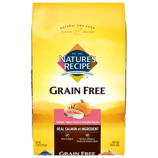 Grain Free Salmon, Sweet Potato & Pumpkin Recipe, Dry Dog Food, 12 Lb, No Artificial Flavors, Colors, Or Preservatives