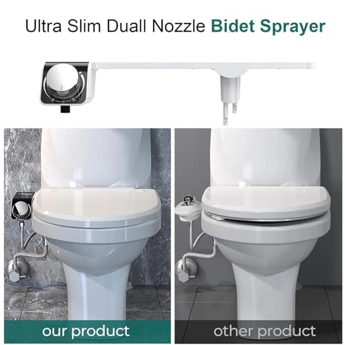 EOLTMESS Bidet Attachment for Toilet, Spa Bidet Toilet Seat Attachment Non-Electric Ultra-Slim Push-Button Bidet with Self-Cleaning Dual Nozzle (Frontal & Rear Wash)(9/16)