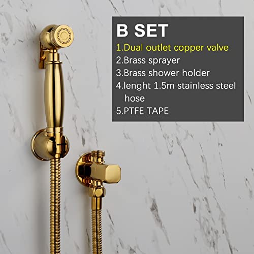 IIPOSAQQ Hand Held Bidet Sprayer Shiny Titanium Gold Solid Brass Toilet Douche Kit Shower Head Copper Valve Faucet Set (Color : A) (B)