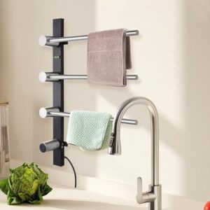 Heated Towel Racks - 3 Bar Bathroom Drying Rack - Wall Mountable Quick Heating Waterproof Heated Towel Rail with Smart Temperature Control and Timer for Kitchen, Gym