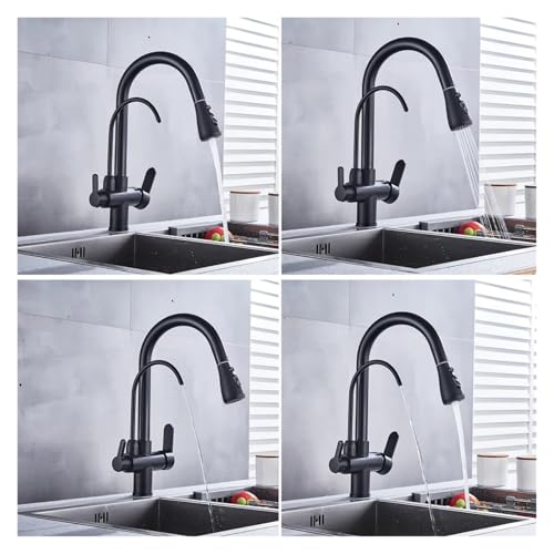 Black Touch Sensor Kitchen Sink Hot and Cold Mixer Pure Faucet Deck Mount Pull-Out Double Handle(Black Gold)