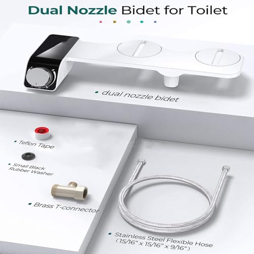 EOLTMESS Bidet Attachment for Toilet, Spa Bidet Toilet Seat Attachment Non-Electric Ultra-Slim Push-Button Bidet with Self-Cleaning Dual Nozzle (Frontal & Rear Wash)(9/16)