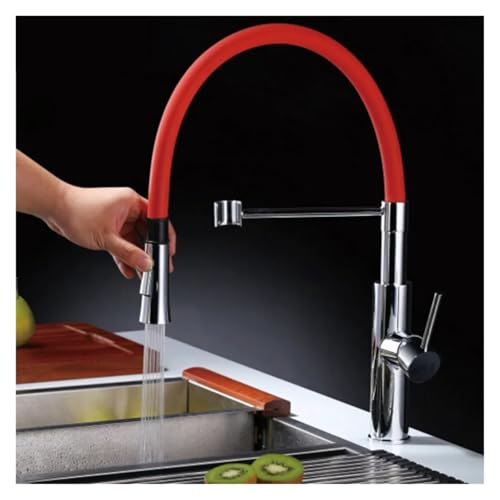 Colored Kitchen faucets White faucets Pull Down Hydraulic Kitchen faucets Mixer taps(Silvery)