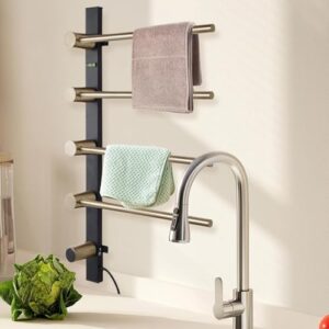 Towel Warming Rack | Wall Mount Bathroom Towel Rack | 4-Bar Bathroom Towel Heater, Electric Heated Towel Racks for Kitchen/Apartment/Hotel