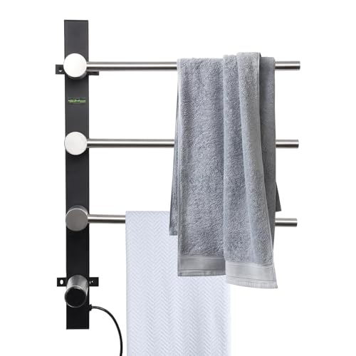 Heated Towel Racks - 3 Bar Bathroom Drying Rack - Wall Mountable Quick Heating Waterproof Heated Towel Rail with Smart Temperature Control and Timer for Kitchen, Gym