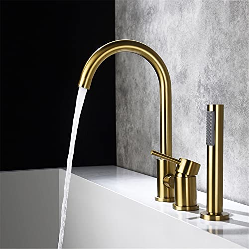 BKWJNYEHI Modern Bathroom Faucet, 3 Holes Single Handle Bathtub Filler Faucet with Handheld Shower Waterfall Spout,Matte Black(Matte Black)