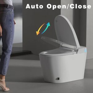 SouNor 12"Rough-in Tankless Smart Toilet with Blue Light Strip,LED Display Warm Air Drying, Heated Bidet Seat,Foot Sensor Flush,Wireless Remote Control,Warm Water Wash,Self-cleaning,Ceramic,White.