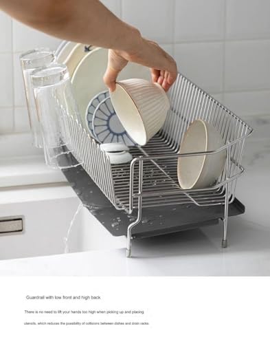 Dish Drying Rack 304 Stainless Steel Dish Rack with Drainboard Drainage, Utensil Holder for Various Kitchenware,Comes with chopstick holder Multifunctional Dish Rack for Kitchen Counter,Cup Holder,(St