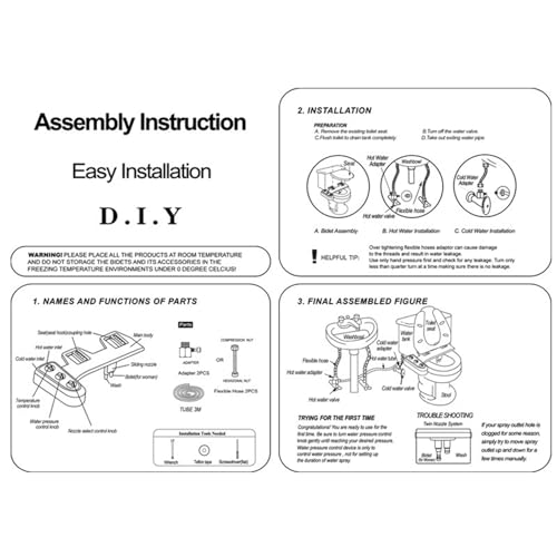 EOLTMESS Toilet Seat Bidet with Self Cleaning Dual Nozzle, Bidet Attachment for Toilet Seat Hot&Cold Dual Nozzle Cleaning with Feminine Wash & Rear Wash, Adjustable Pressure Switch(3/8)