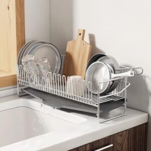 dish drying rack 304 stainless steel dish rack with drainboard drainage, utensil holder for various kitchenware,comes with chopstick holder multifunctional dish rack for kitchen counter,cup holder,(st