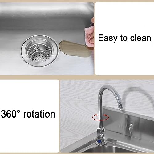 Free Standing Sink Stainless Steel Kitchen Sink Outdoor Utility Sinks Single Bowl Garden Sink with Cold and Hot Water Tap Catering Sink,Cold Water-1