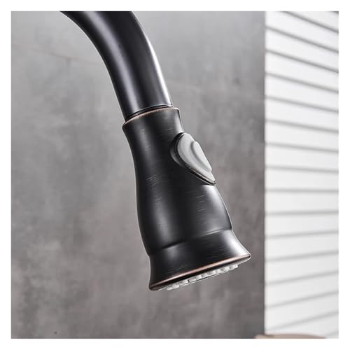 Bronze Black Kitchen Faucet Pull-Out Two-Way Sprayer Single Handle Hot and Cold Water Mixing Faucet Kitchen Water Crane Type 360 ​​Degree Rotation(Oil Rubbed Bronze)