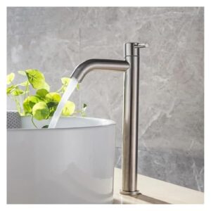 Stainless Steel Quick Opening heightened Single Cold Kitchen Sink Faucet Bathroom Above Counter Basin Faucet(BlackB)