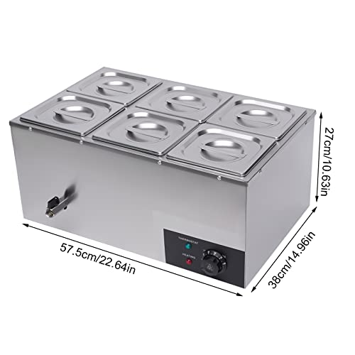 YUMIONB Commercial Food Warmer, 110V 600W Stainless Steel Food Warmer Electric Food Warmer Adjustable Temperature 30-85°C/86-185℉ Portable Food Warmer with 6 Pans for Home, Restaurants, Parties