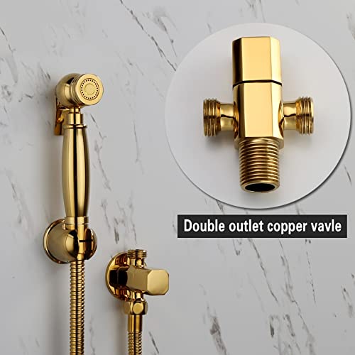 IIPOSAQQ Hand Held Bidet Sprayer Shiny Titanium Gold Solid Brass Toilet Douche Kit Shower Head Copper Valve Faucet Set (Color : A) (B)