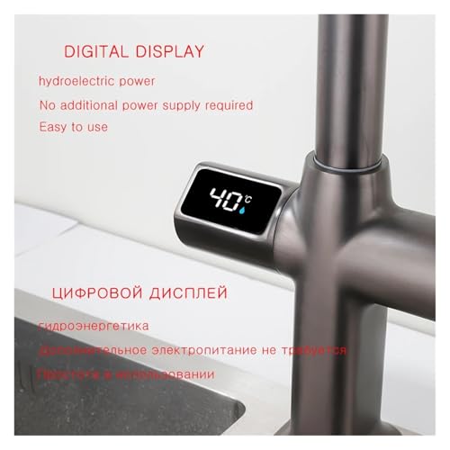 Kitchen Pull Out Digital Display Function Swivel Kitchen Faucet(Black)