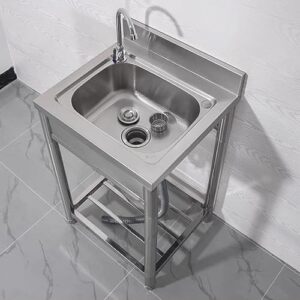 Free Standing Sink Stainless Steel Kitchen Sink Outdoor Utility Sinks Single Bowl Garden Sink with Cold and Hot Water Tap Catering Sink,Cold Water-1